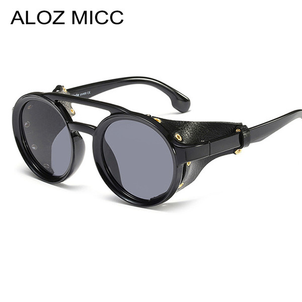 ALOZ MICC Round Steampunk Sunglasses Women Men 2019 Vintage Leather Sun Glasses for Women Shades Eyewear UV400 A251