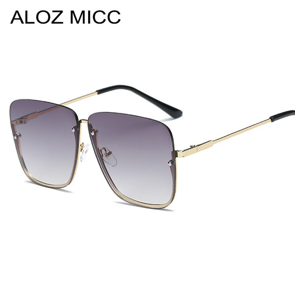 ALOZ MICC Fashion Half Frame Women Rimless Sunglasses Brand Designer 2019 Luxury Classic Men Square Gradient Lens Glasses UV400 A140