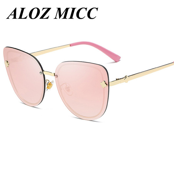 ALOZ MICC Brand Designer Women Metal Frameless Cat Eye Sunglasses Retro Men Alloy Legs Glasses Oculos De Sol Feminino UV400 A298