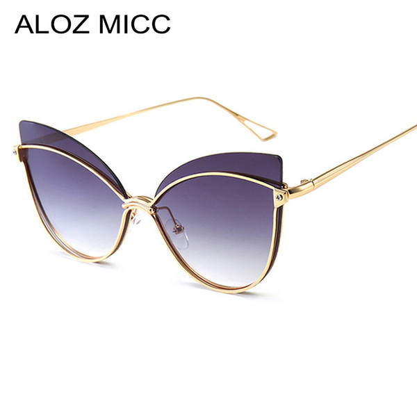 ALOZ MICC Fashion Cat Eye Sunglasses Women Brand Designer Rimless Alloy Sun Glasses Female Gradient UV400 Eyeglasses A322