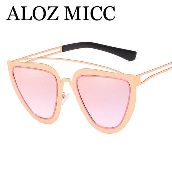 ALOZ MICC 2018 RetroTriangle Cat Eye Sunglasses Women Brand Designer Metal Frame Double Bridge Sun Glasses Female Shade A496