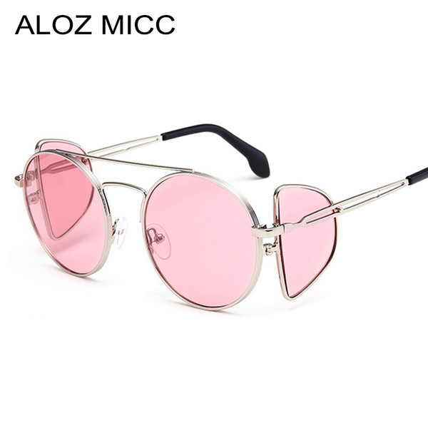 ALOZ MICC Women Round Steampunk Sunglasses women vintage black mirror circle glasses female shades metal frame Shields A175