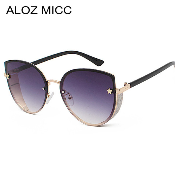 ALOZ MICCNew Metal Luxury Crystal Sunglasses Women Fashion Brand Cat eye Big Frame Sun Glasses Female Men Punk Eyeglasses UV400A698