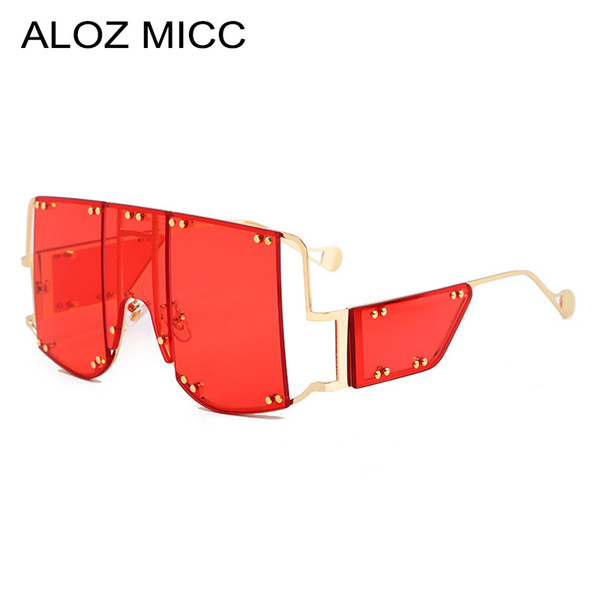 ALOZ MICC Oversized Square Sunglasses Women Fashion Shades Men Glasses 2019 Luxury Rivet Metal Frame Female Sunglass GafasA621