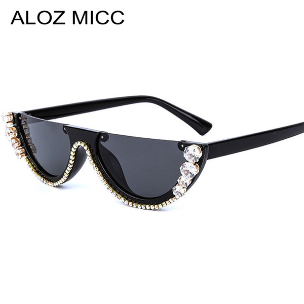 Luxury Rhinestone Sunglasses Women Fashion Half frame Cat eye Women Sunglasses Diamond Female EyeglassesA687