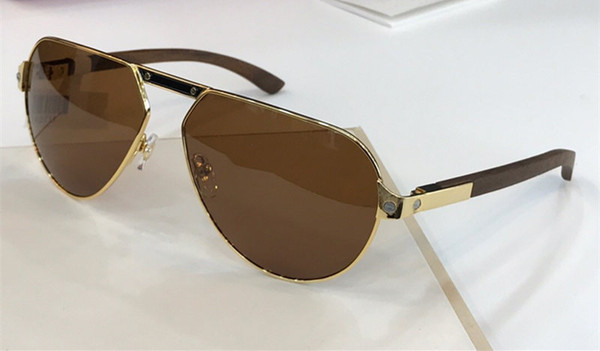 8201009 Luxury Designer Sunglasses Metal Pilot Frame Glasses Handmade Wood Eyewear Lens Laser Top Quality UV400 protection With case