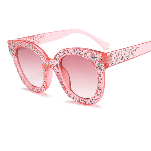 2018 Oversized Pink Crystal Embellished Sunglasses Men Women Retro Vintage Big Square Frame Sun Glasses Shades UV400 L62