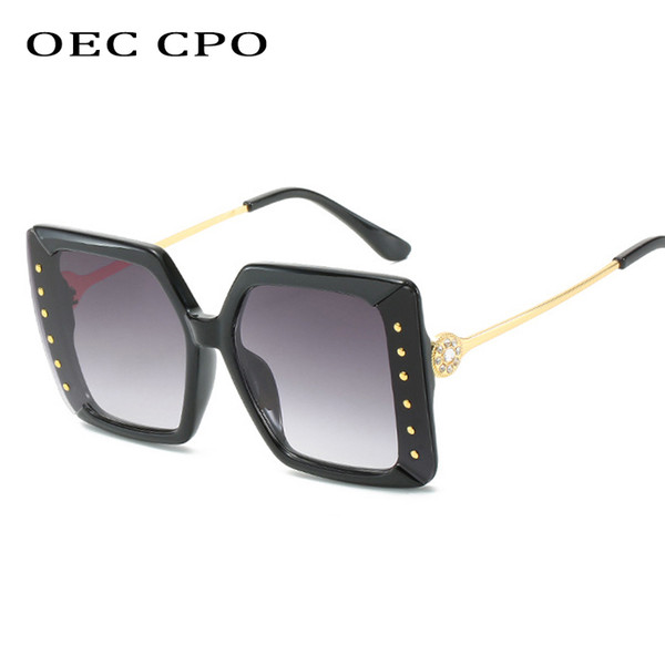 OEC CPO 2019 New Ladies Big Frame Square Sunglasses Brand Designer Rivets Decoration Metal Sunglasses Women UV400L38