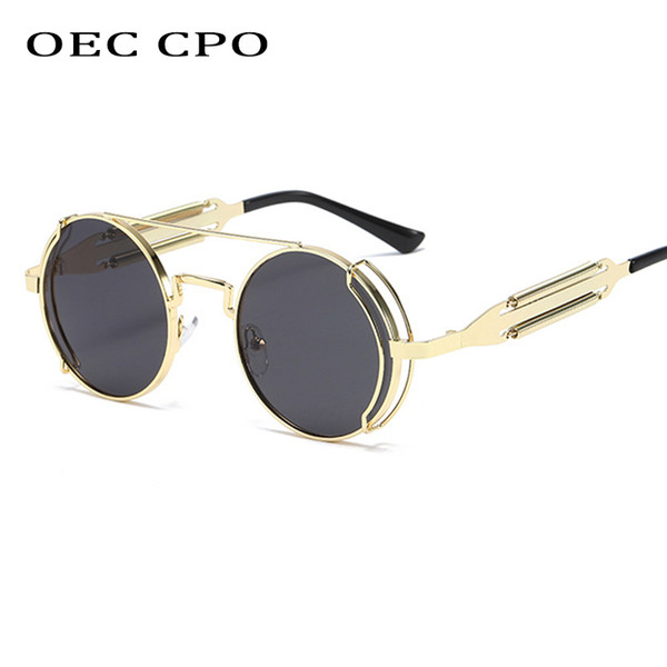 OEC CPO New Steampunk Round Sunglasses Men Brand Metal Frame Sunglasses Women Mirror Personality Spring Glasses UV40L146