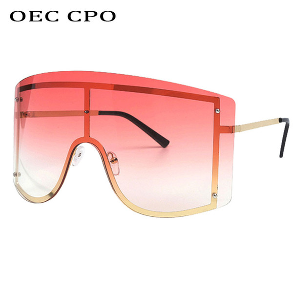 OEC CPO fashion Blue Yellow Oversized Female Gradient Sunglasses 2019 Designer Vintage Brand Red Frameless Metallic SunglassesL171