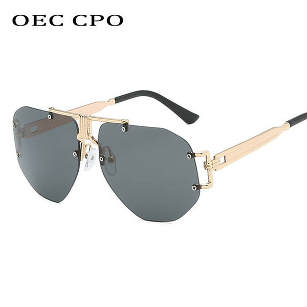 OEC CPO Luxury Rimless Sunglasses Women Men Transparent Shades Sun Glasses Female Metal Frame Black Color Grandient Oculos L131