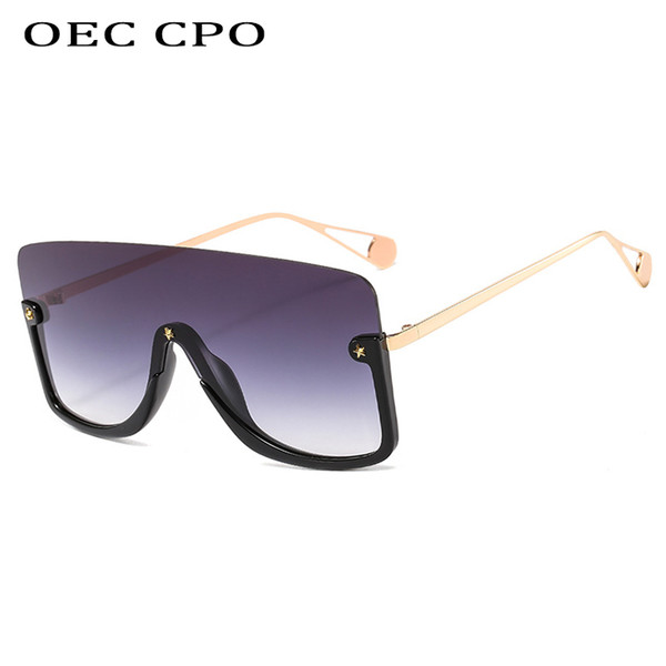 OEC CPO Flat top Sunglasses Women Oversized Brand Fashion Square Half Frame Sunglasses Men Vintage Outdoor Personality EyeglassesL167