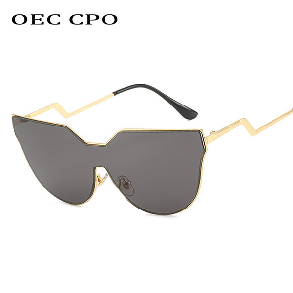 OEC CPO Fashion New Mirror Oversized Cat eye Sunglasses Women Shades Brand Design Black Silver one piece Sun Glasses FemaleL119