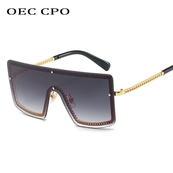 OEC CPO Fashion Ladies Rimless Sunglasses 2019 Brand Designer One piece Sun Glasses For Female Men Trendy Goggles Oculos L7