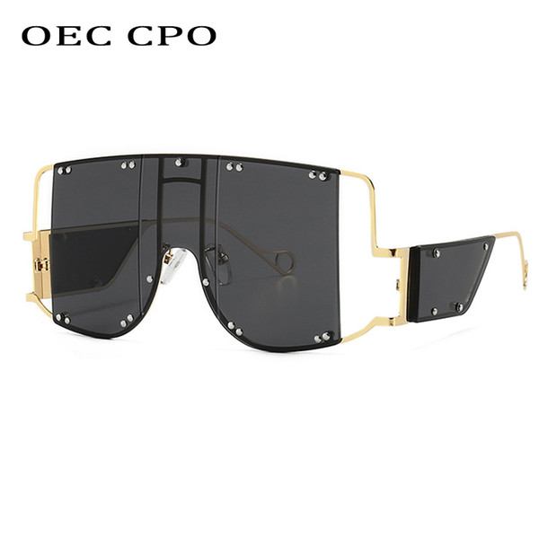 OEC CPO Oversized Sunglasses Women 2019 Sunglasses Men Vintage Sunglasses Luxury Retro Square Mens Sunglass Metal Sun GlassesL64