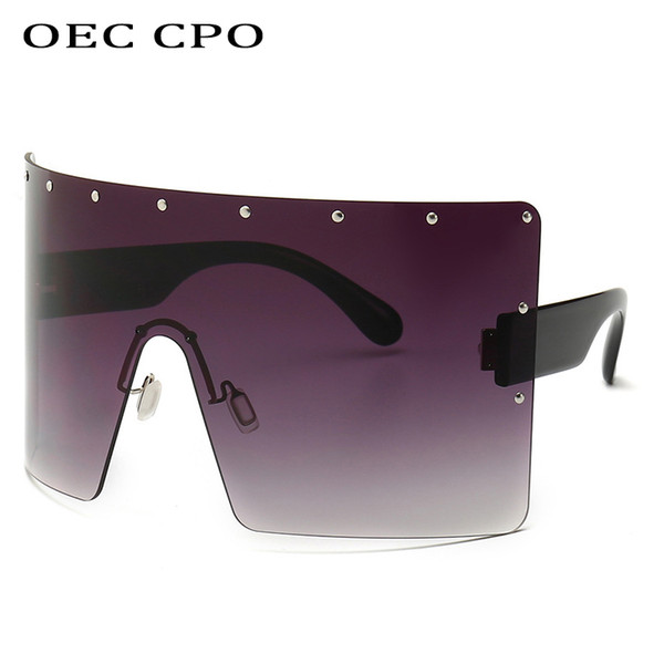 OEC CPO 2019 Oversized Women Gradient Sunglasses New Fhaion Brand Crystal Blue Purple Rimless Square Female Sun Glasses Shades UV400L89