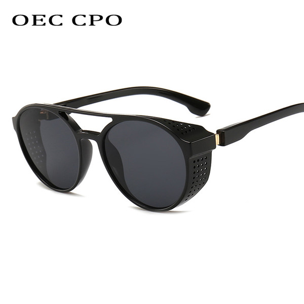 OEC CPOSteampunk Men Sunglasses 2019 New Fashion Round Sun Glasses Men Female Shades Black Red Brown Eyewear Oculos UV400L15