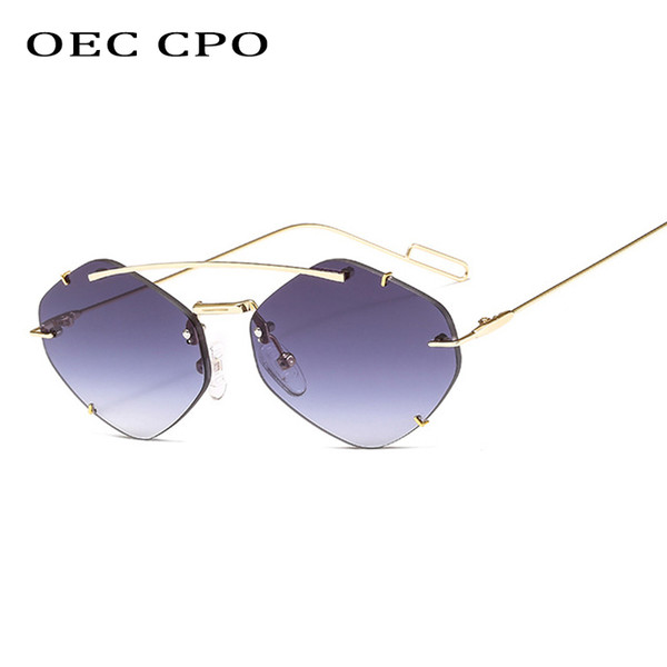 OEC CPO Ladies Rimless Polygon Sunglasses Women Brand Designer Trendy Gradient Sunglasses Female Candy Glasses UV400L43