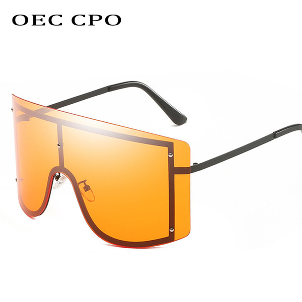 OEC CPOFashion Oversized BlueYellow Gradient Sunglasses Women Luxulry Vintage Brand DesignerRed Rimless Metal Female Sun Glasses Shades L130