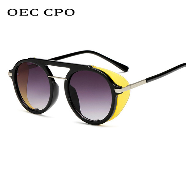 OEC CPO Steampunk Sunglasses Men Women 2019 Fashion Round Sunglasses Women Shield Vintage Punk Eyewear UV400L14