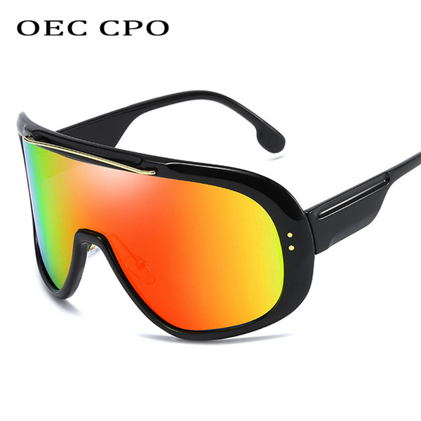 OEC CPO Oversized Sunglasses Women Men One-Piece Shield Visor Windproof Goggles Rivet Sunglasses Women Gafas de sol L158