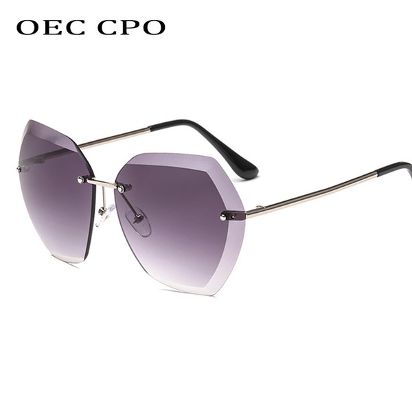 OEC CPO Ladies Oversized Rimless Sunglasses Women Men Brand Design Vintage Sun Glasses For Men Female Metal Eyewear UV400 L92