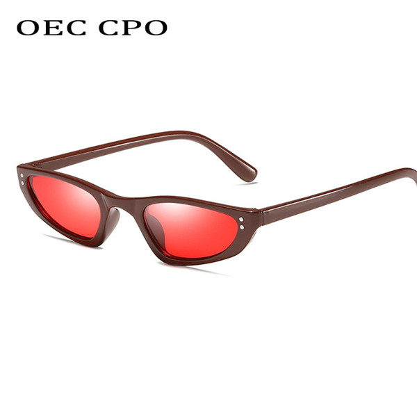 OEC CPO Fashion Female Cat Eye Sunglasses Women 2019 New Vintage Small Frame Rivets Sun Glasses Men Female UV400L83