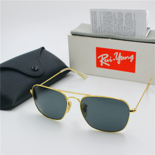 1pcs New High Quality Fashion Designer YXVAXL Brand Eye Protection Sunglasses Gloden Frame Black 58mm Glass Lens UV400 Protective Black Box