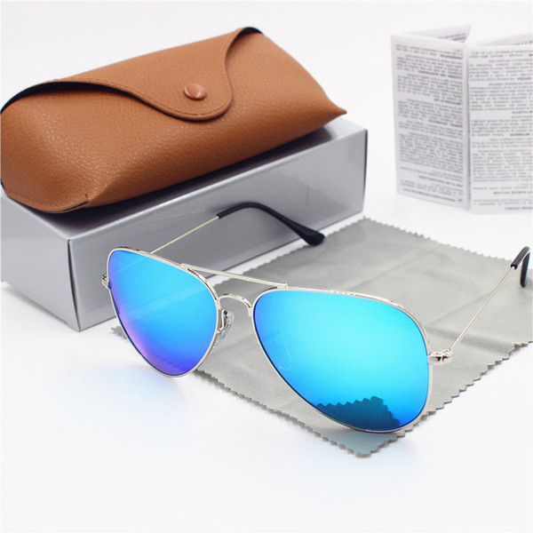 YXVAXL 1pcs high quality fashion men and women retro sunglasses driver brand sunglasses silver Frame Green Flash glass lens UV400 Brown case