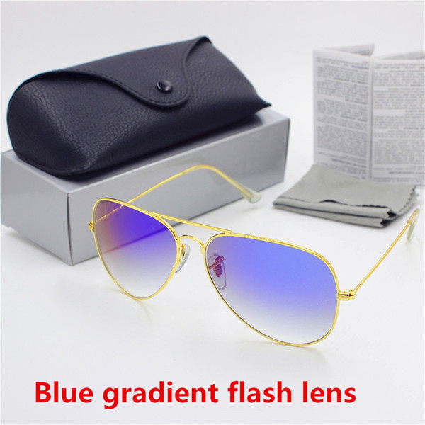 High quality brand designer men and women retro sunglasses gold frame blue gradient flash glass 62mm lens UV400 protect black case