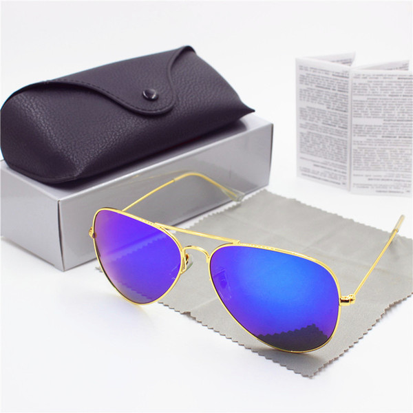 YXVAXL 1pcs high quality fashion men and women retro sunglasses driver brand sunglasses gold frame Blue flash glass lens black case