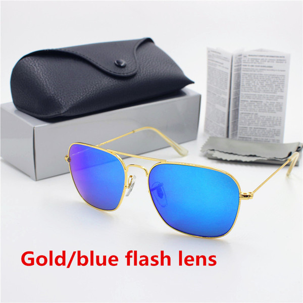 YXVAXL 5pcs New High Quality Fashion Designer Men's Vintage Sun Glasses Gold Frame Blue Flash 58mm Lens UV400 Protection Black Case.