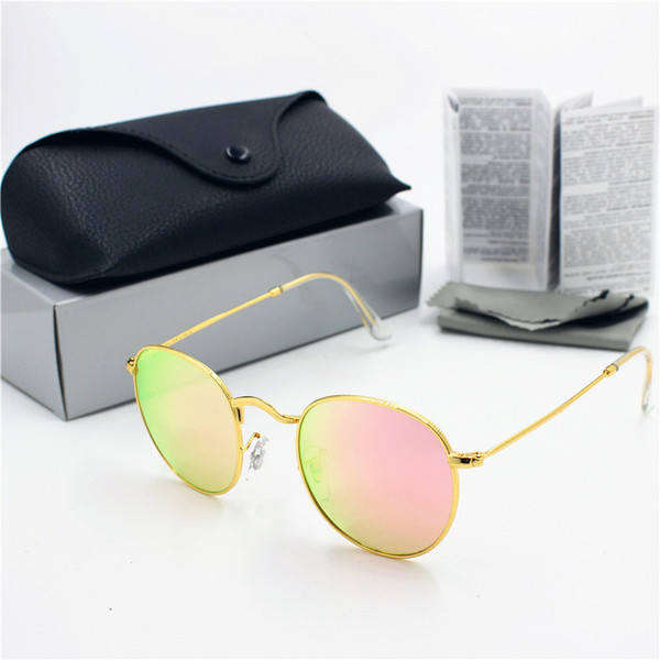 High Quality Fashion Round Sunglasses Designer YXVAXL Brand Sun Glasses Gold Metal Pink Flash 50mm Glass Lenses For Men Women With black Box