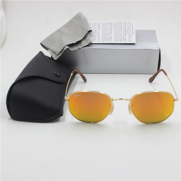 YXVAXL 1pcs New High quality fashion retro designer brand sunglasses Gold frame red mirror glass lens UV400 protection sunglasses black case