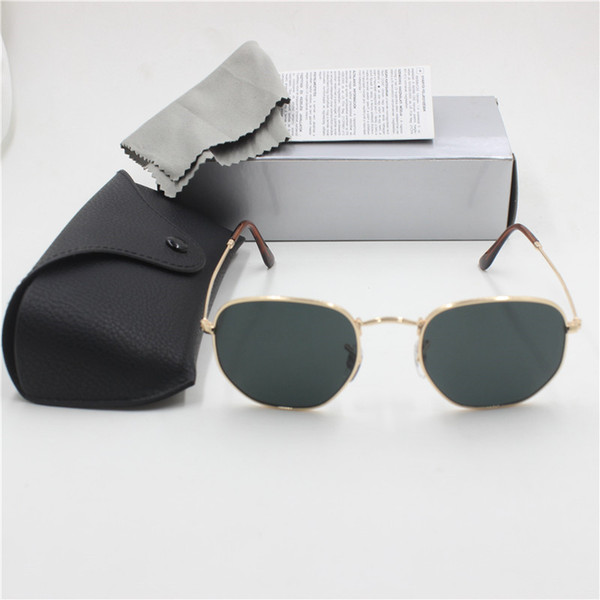 YXVAXL 1pcs New High quality fashion retro designer brand sunglasses Gold frame Black glass lens UV400 protection sunglasses black case