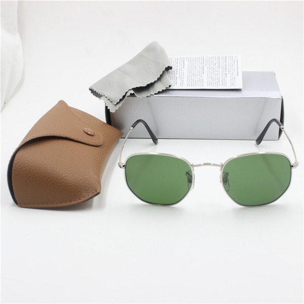 YXVAXL New to high quality fashion retro designer brand sunglasses Silver frame Green glass lens UV400 protection sunglasses brown case