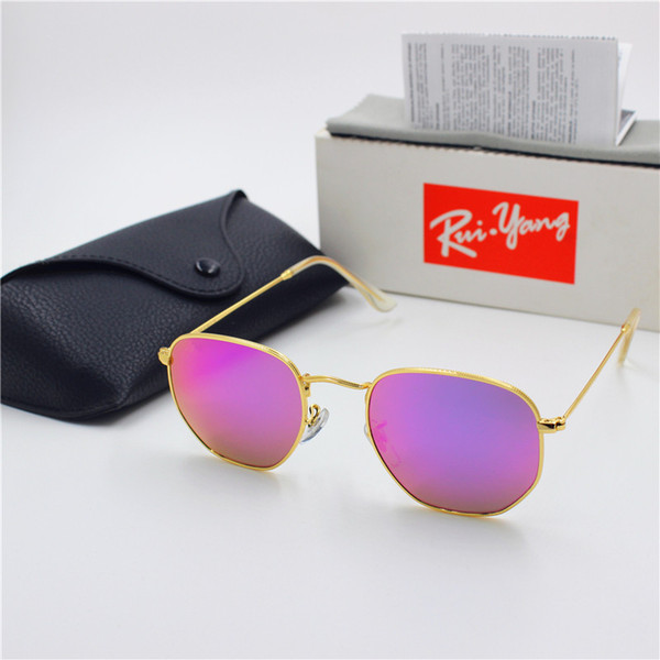 1pcs New High Quality Fashion Retro Designer YXVAXL Brand Sunglasses Gold Frame Purple Glass Lens UV400 Protection Sunglasses Black Case