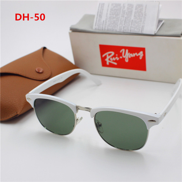 1pcs Hot New high quality Fashion Designer men's and women's club brand sunglasses white frame Black glass lens UV400 protection brown case