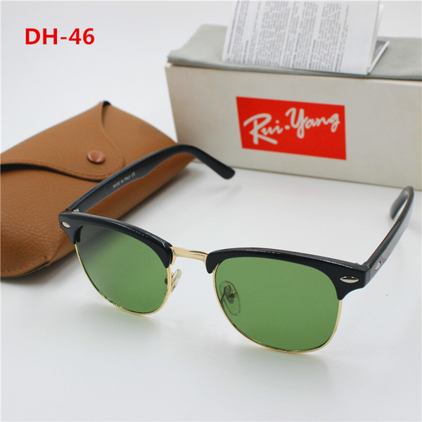 Hot New high quality Fashion Designer men's and women's club ray brand sunglasses black frame Green glass lens UV400 protection brown case