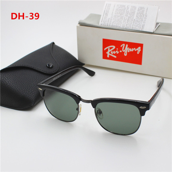 1pcs New high quality Fashion Designer men's and women's club brand sunglasses black frame black glass lens UV400 protection black case