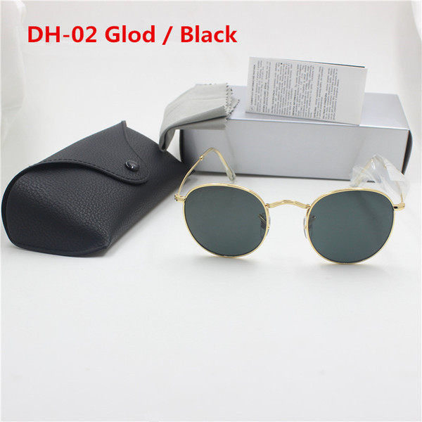 High Quality Fashion Round Sunglasses Mens Womens Designer Brand Sun Glasses Gold Metal YXVAXL Black Dark 50mm Glass Lenses Better Black Box