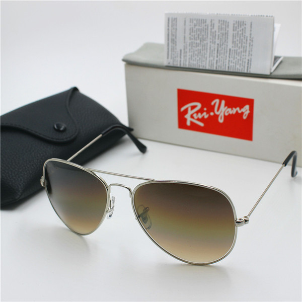 New Men And Women's High Quality Fashion Designer Retro Brand Pilot Gradient Sun Glasses UV400 Protection Silver Frame Brown Gradient Lens