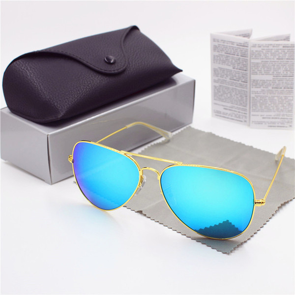 YXVAXL 1pcs high quality fashion men and women retro sunglasses driver brand sunglasses gold frame Green flash glass lens UV400 black case