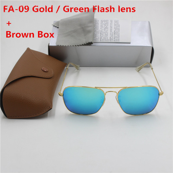 YXVAXL New Arrival High Quality Brand Eye Protection Style Sunglasses Gold Frame 58mm Green Flash Glass Lens UV400 Protection Brown Case