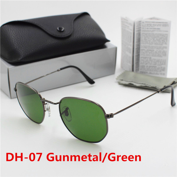 YXVAXL 1pcs New to high quality fashion designer hexagonal brand sunglasses Gunmetal Frame Green Glass lens UV400 protection black case.