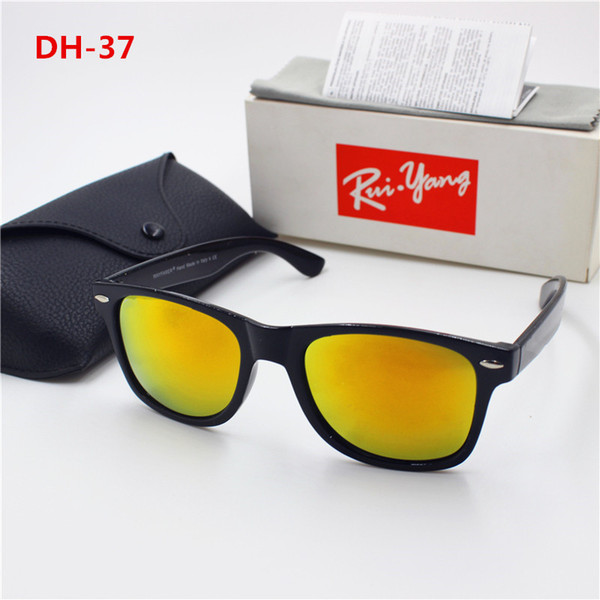 Hot New men and women's high quality fashion designer's vintage Wayfarer sunglasses Black frame red flash lens UV400 protection brown case