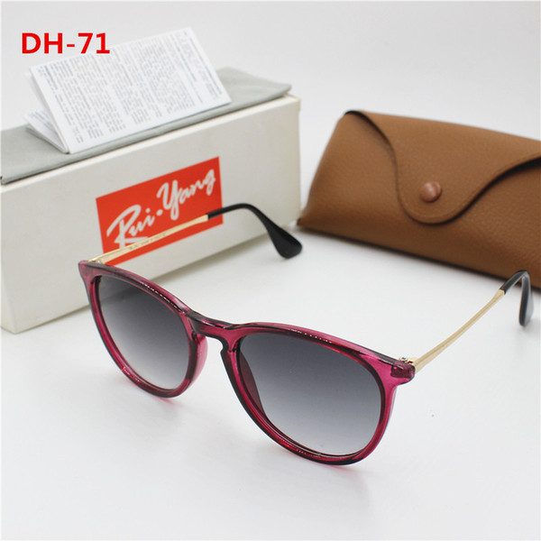 New men and women's high quality fashion designer's vintage Wayfarer sunglasses Purple frame black gradient lens UV400 protection brown case