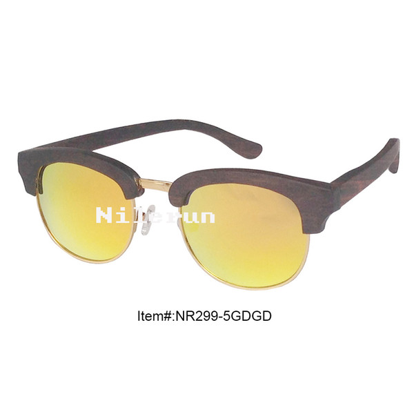 fashion high quality oval half frame mirror orange polarized lens ebony wood sunglasses