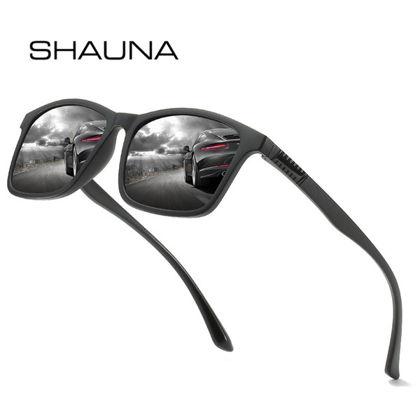 SHAUNA Retro Classic Men TR90 Polarized Sunglasses Film Coating Mirror/ Yellow Lens Men Sport Driving Sun Glasses