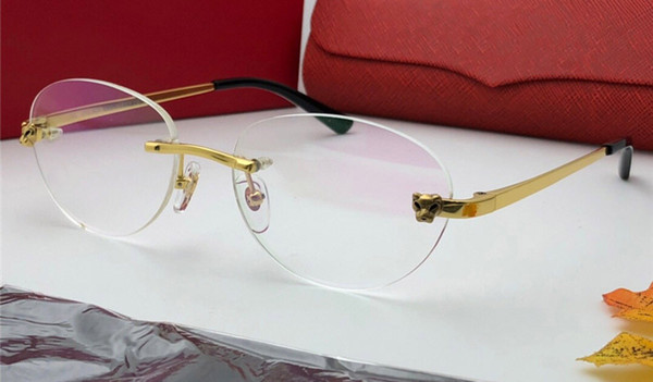 New Luxury Designer Optical Glasses Round Frameless Optical Shiny gold Titanium Frame Eyewear Top Quality Come With case